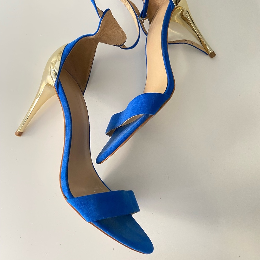 Zara Royal blue and gold high heels with ankle strap